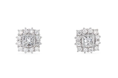 Lot 226 - A PAIR OF DIAMOND CLUSTER EARRINGS, the...