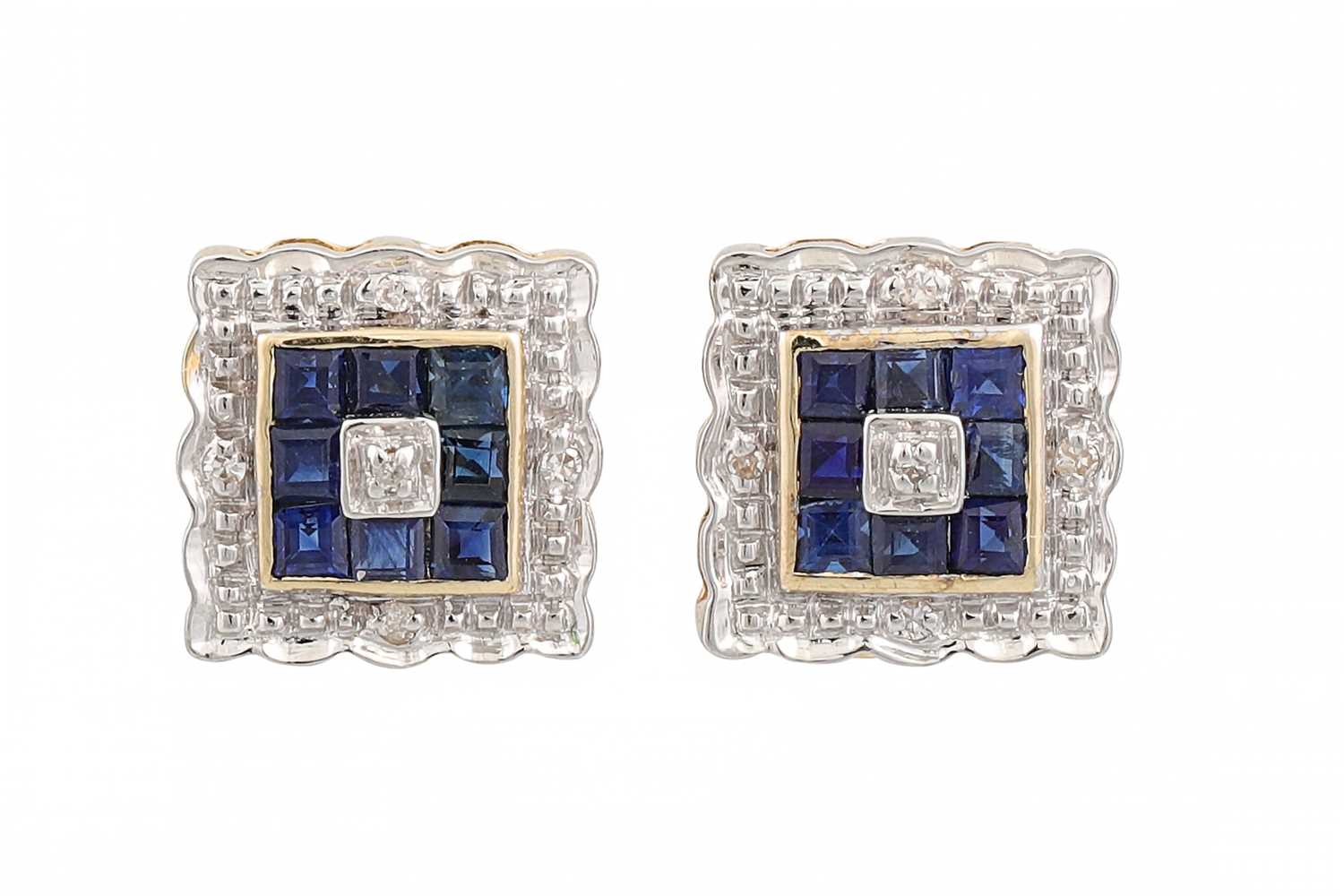 Lot 50 - A PAIR OF DIAMOND AND SAPPHIRE CLUSTER...