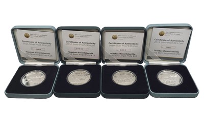 Lot 394 - A COLLECTION OF FOUR IRISH PROOF €15 COINS,...