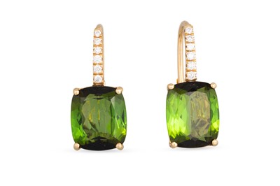 Lot 158 - A PAIR OF GREEN TOURMALINE AND DIAMOND...