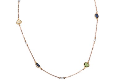 Lot 162 - A MULTI-GEM SET NECKLACE, set with blue and...