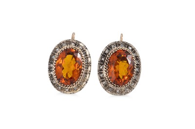 Lot 189 - A PAIR OF VINTAGE CITRINE AND DIAMOND DROP...