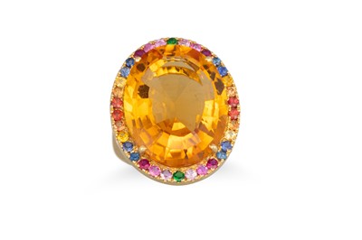 Lot 237 - A CITRINE AND MIXED COLOUR SAPPHIRE RING, the...