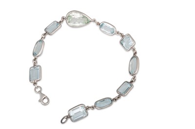 Lot 238 - AN AQUAMARINE BRACELET, vari-cut stones...