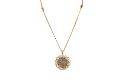 Lot 294 - A 9CT GOLD CHAIN, suspending an English coin,...