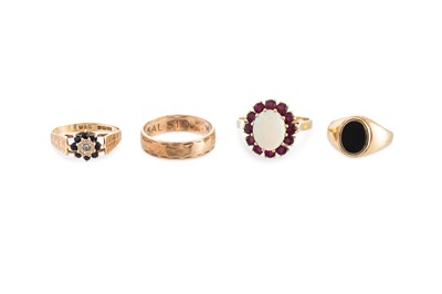 Lot 219 - FOUR 9CT YELLOW GOLD DRESS RINGS, gross weight...