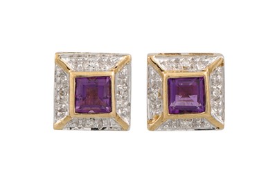 Lot 126 - A PAIR OF DIAMOND AND AMETHYST CLUSTER...