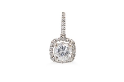 Lot 310 - A CUSHION CUT DIAMOND CLUSTER PENDANT, 'halo'...