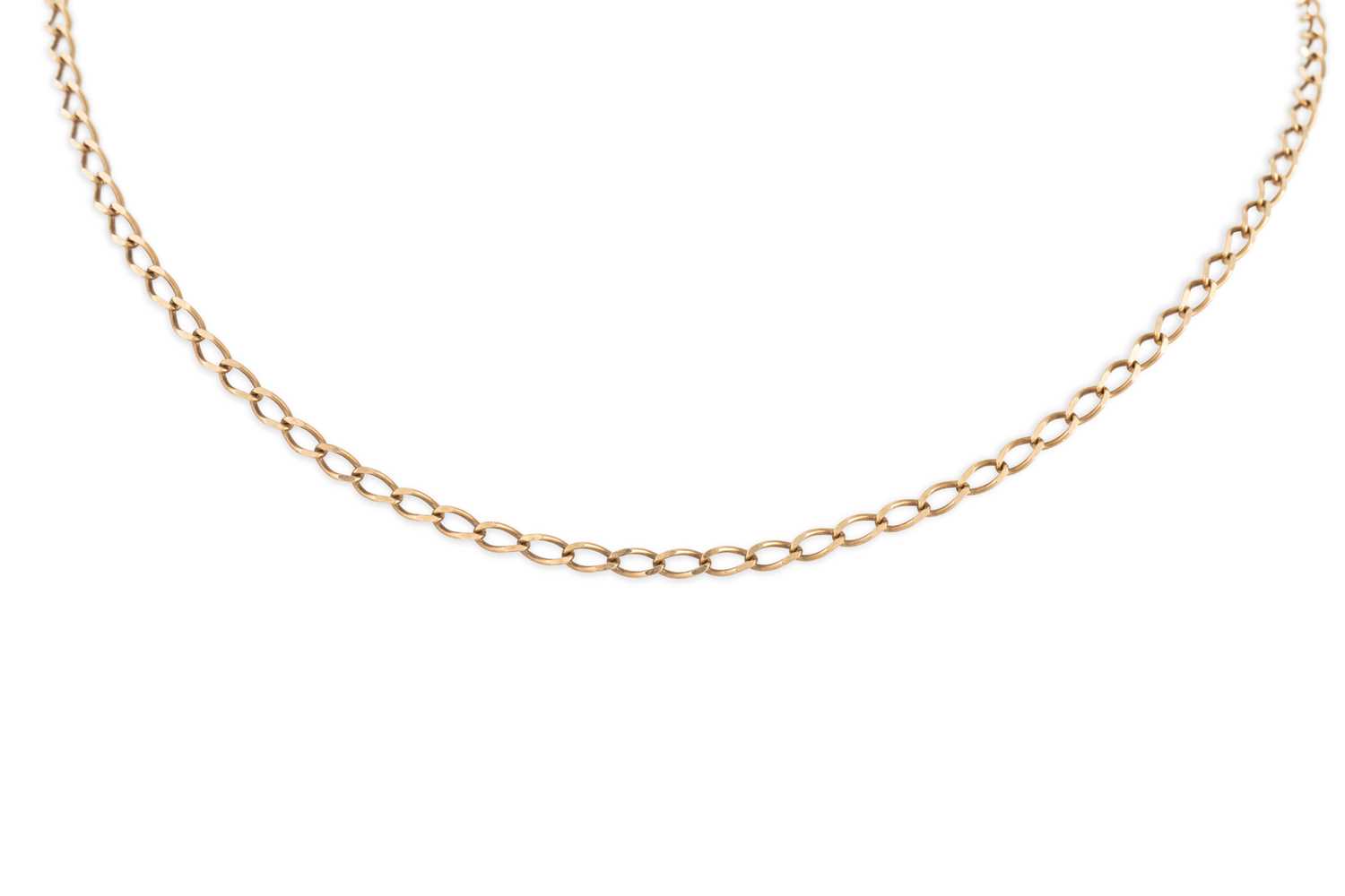 Lot 4 - A 9CT YELLOW GOLD CURB LINK NECK CHAIN, ca 24"...