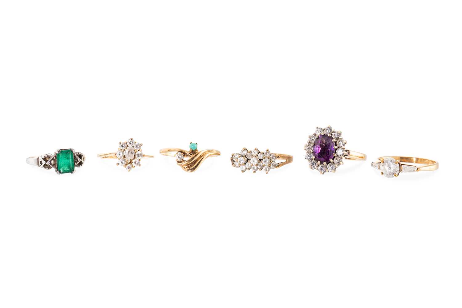 Lot 8 - A COLLECTION OF SIX DRESS RINGS, five 9ct...