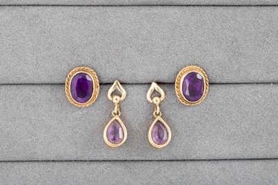 Lot 43 - TWO PAIRS OF AMETHYST EARRINGS, mounted in 9ct...