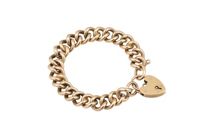 Lot 129 - A 9CT GOLD CURB BRACELET, with padlock clasp,...
