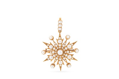 Lot 260 - AN ANTIQUE PEARL SET SUNBURST PENDANT, mounted...