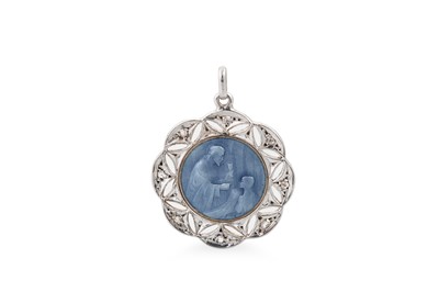 Lot 272 - A DIAMOND AND BLUE ENAMEL MEDALLION, depicting...