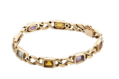 Lot 243 - A MULTI GEM SET BRACELET, to flat curb links...