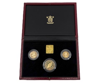 Lot 384 - A 1999 RUGBY GOLD PROOF SOVEREIGN THREE COIN...