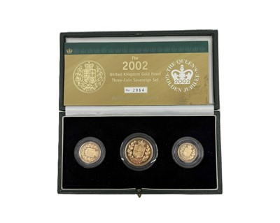 Lot 386 - A 2002 SHIELD BACK GOLD PROOF SOVEREIGN THREE...