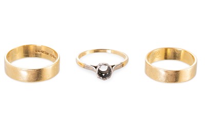 Lot 264 - THREE 18CT YELLOW GOLD RINGS, comprising two...