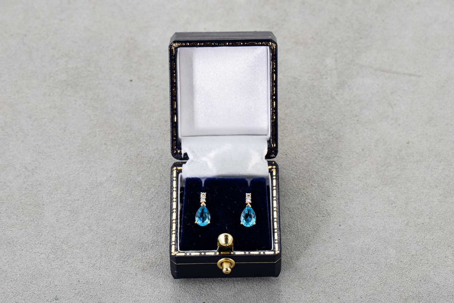 Lot 15 - A PAIR OF TOPAZ AND DIAMOND DROP EARRINGS, the...