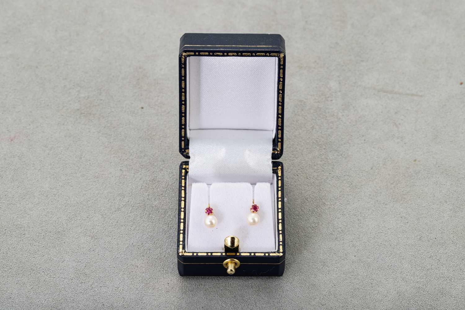 Lot 22 - A PAIR OF CULTURED PEARL AND RUBY EARRINGS,...