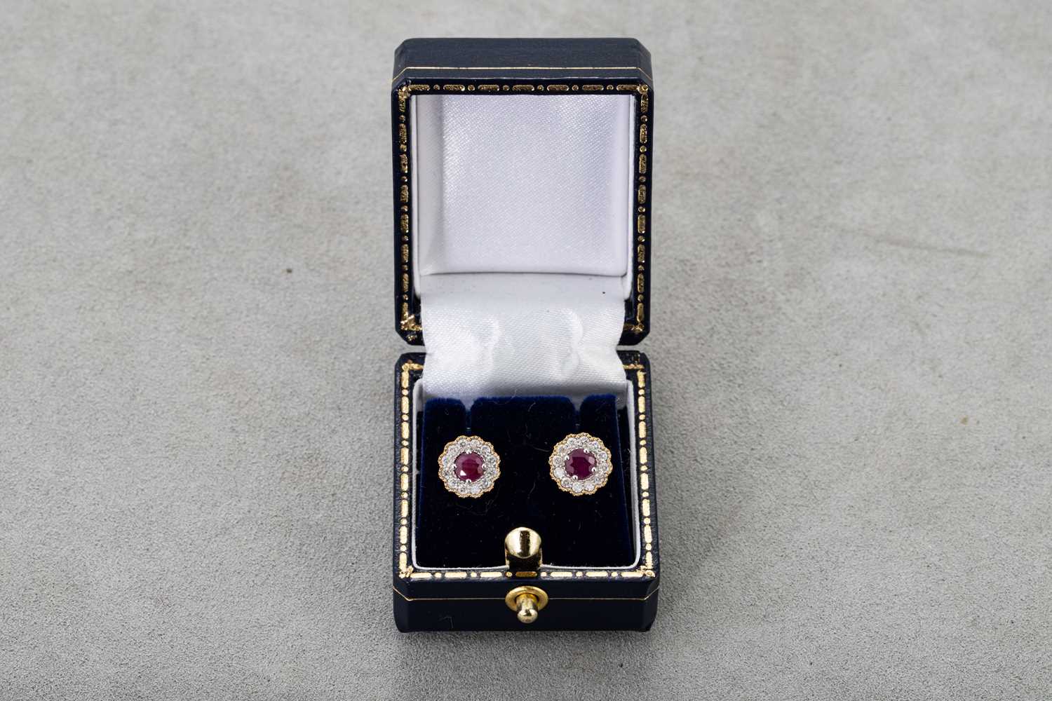 Lot 25 - A PAIR OF DIAMOND AND RUBY CLUSTER EARRINGS,...