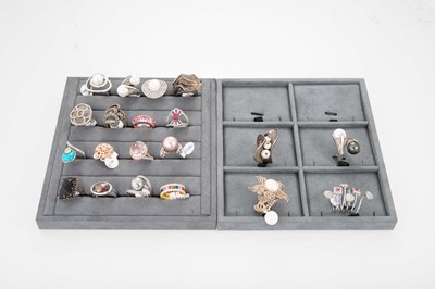 Lot 165 - TWENTY SILVER STONE SET DRESS RINGS, to...