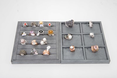 Lot 168 - TWENTY SILVER STONE SET DRESS RINGS, to...