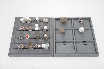 Lot 169 - TWENTY SILVER STONE SET DRESS RINGS, to...