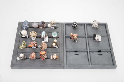Lot 170 - TWENTY SILVER STONE SET DRESS RINGS, to...