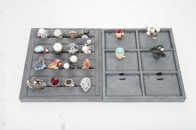 Lot 172 - TWENTY SILVER STONE SET DRESS RINGS, to...