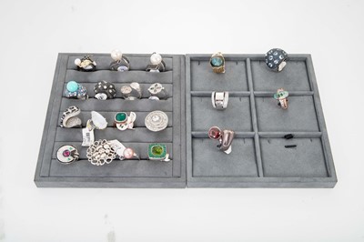 Lot 173 - TWENTY SILVER STONE SET DRESS RINGS, to...