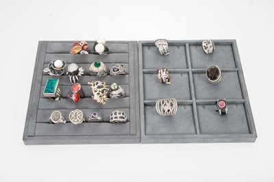 Lot 174 - TWENTY SILVER STONE SET DRESS RINGS, to...