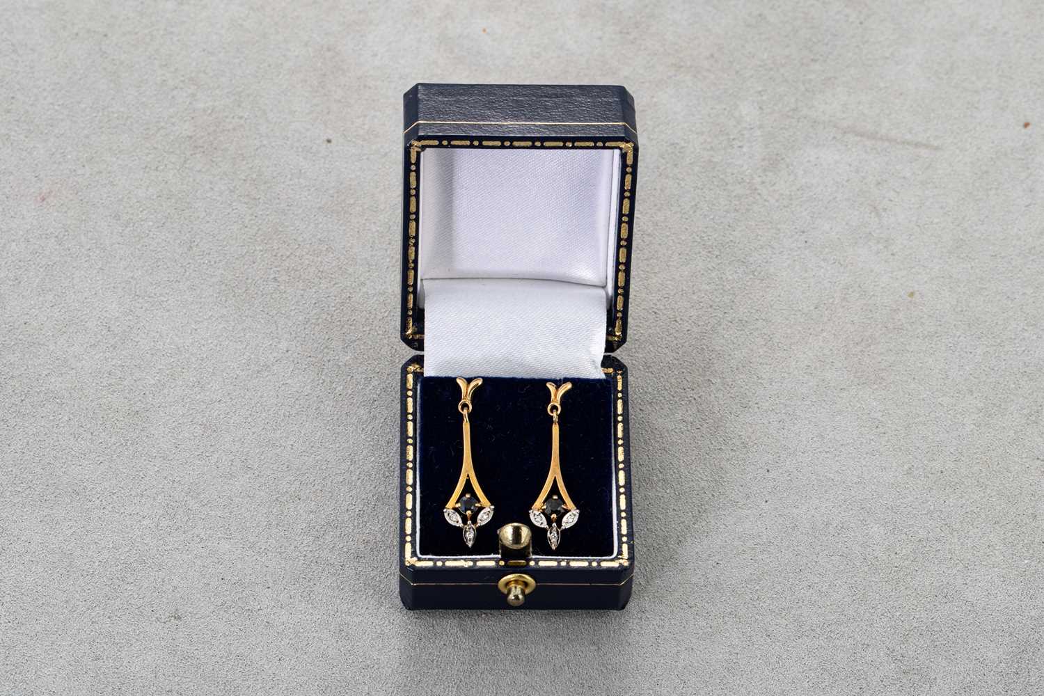 Lot 64 - A PAIR OF DIAMOND AND SAPPHIRE DROP EARRINGS,...