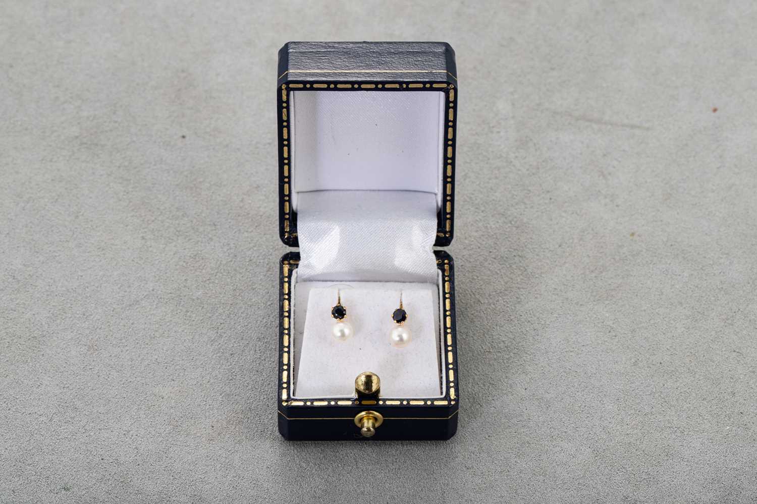 Lot 87 - A PAIR OF CULTURED PEARL AND SAPPHIRE EARRINGS,...