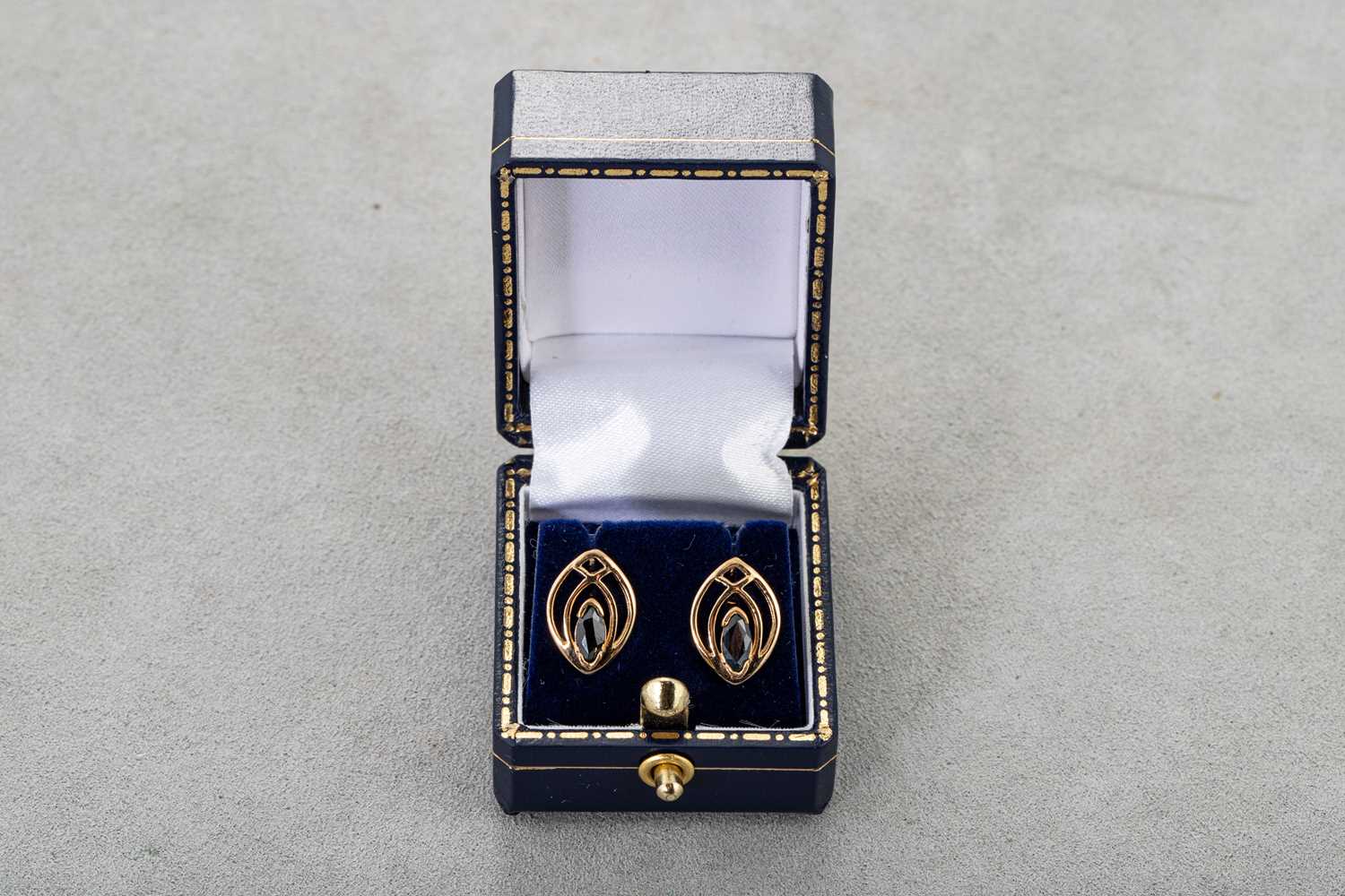 Lot 99 - A PAIR OF SAPPHIRE SET EARRINGS, marquise cut...