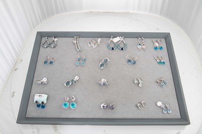 Lot 177 - A COLLECTION OF BLUE STONE SET EARRINGS,...
