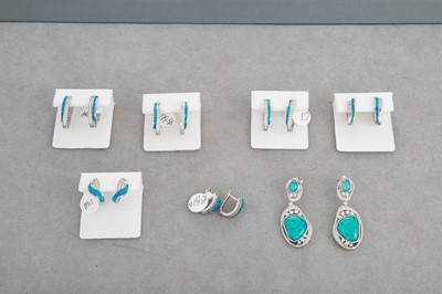 Lot 180 - A COLLECTION OF FAUX OPAL SET EARRINGS,...