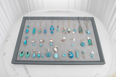 Lot 182 - A COLLECTION OF FAUX TURQUOISE STONE SET...