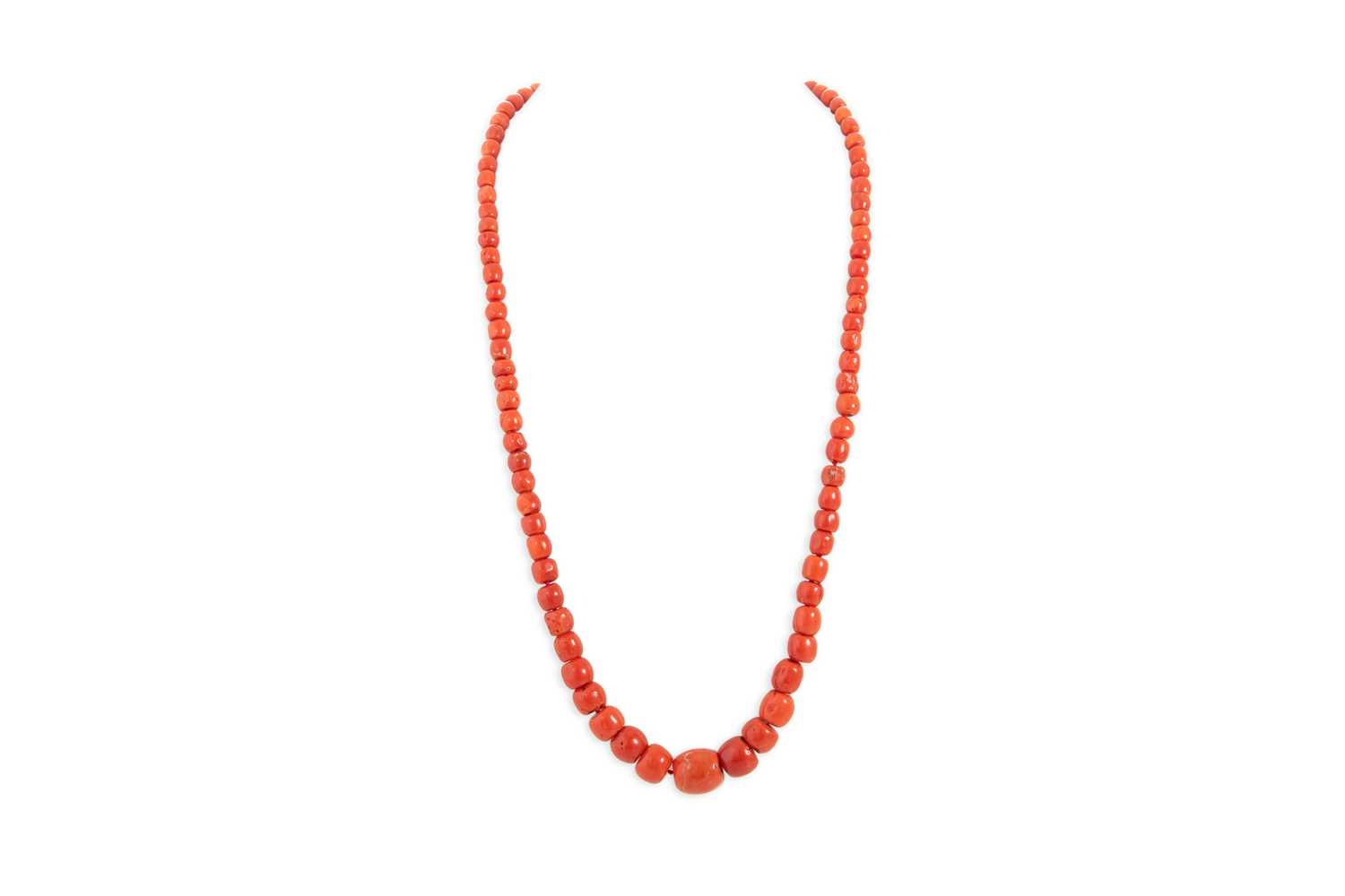 Lot 103 - A MEDITERRANEAN CORAL BEADED NECKLACE, the...