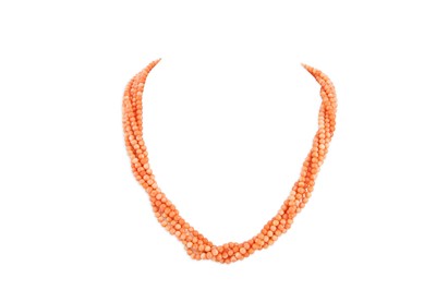 Lot 105 - A MULTI STRANDED MEDITERRANEAN CORAL NECKLACE,...