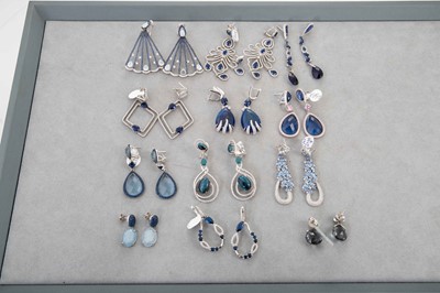 Lot 189 - A COLLECTION OF BLUE STONE SET EARRINGS,...
