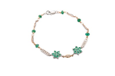 Lot 110 - AN EMERALD AND DIAMOND BRACELET, comprising...