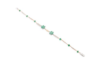Lot 110 - AN EMERALD AND DIAMOND BRACELET, comprising...
