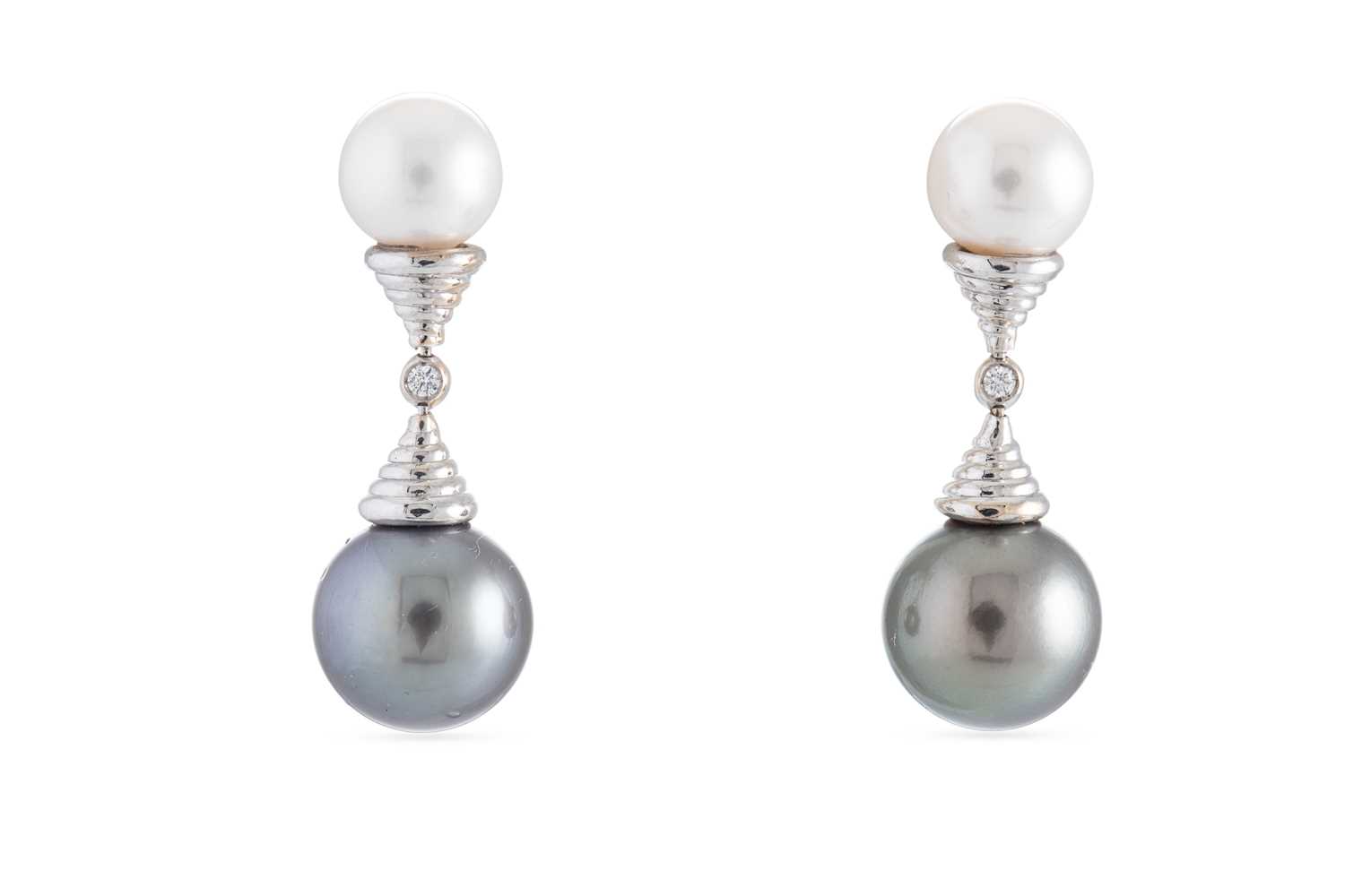 Lot 155 - A PAIR OF PEARL DROP EARRINGS, each comprising...