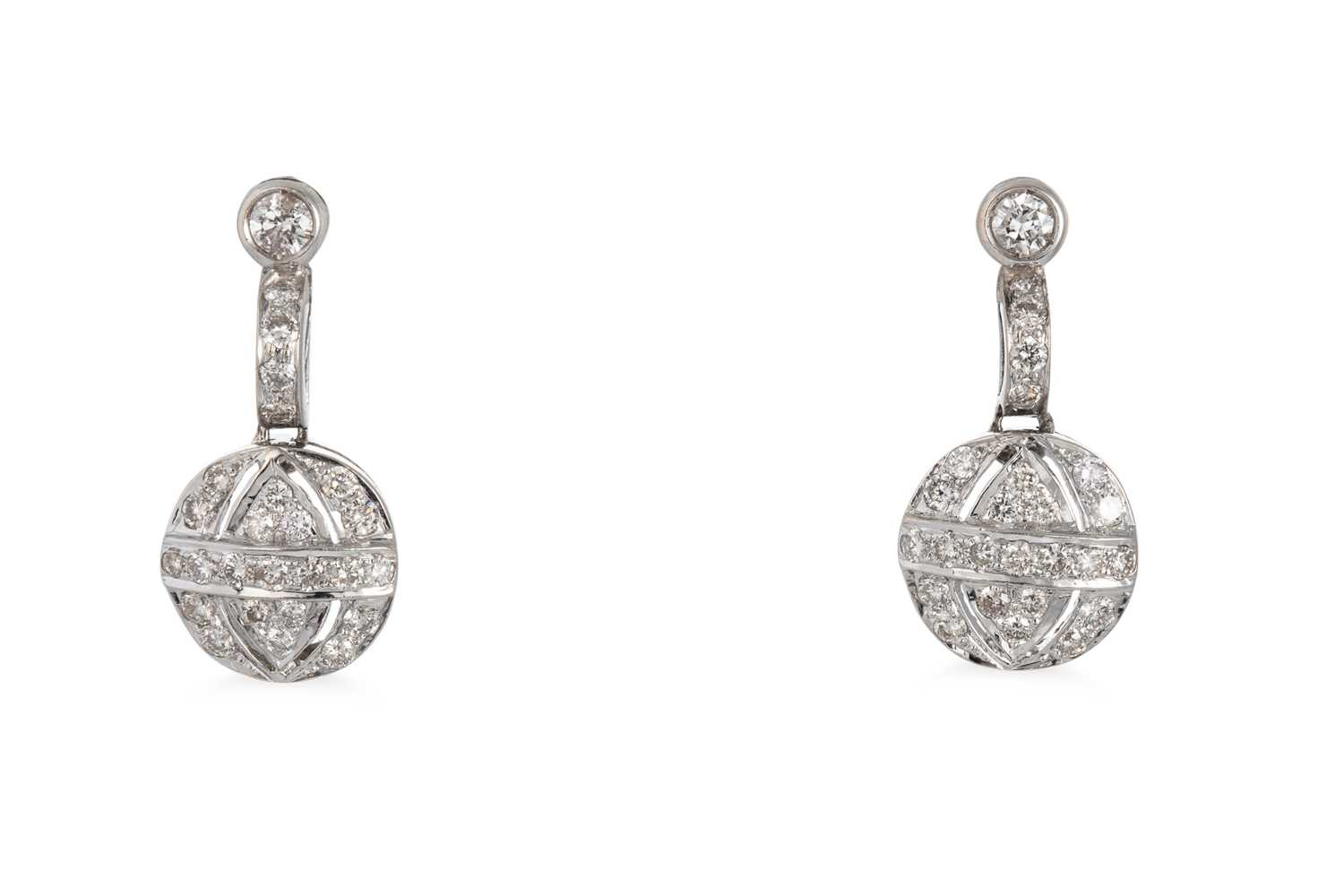 Lot 162 - A PAIR OF DIAMOND DROP EARRINGS, of cluster...