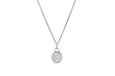 Lot 298 - A 9CT GOLD GEM SET PENDANT, mounted in white...