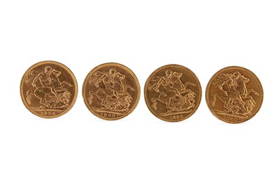 Lot 399 - FOUR GOLD FULL SOVEREIGN ENGLISH COINS, 1886...
