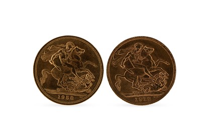 Lot 402 - TWO GOLD FULL SOVEREIGN ENGLISH COINS, 1912...