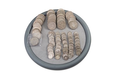 Lot 363 - 85 ENGLISH SILVER COINS, 3d & 6d 1855-1946...