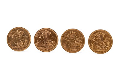 Lot 370 - FOUR FULL GOLD SOVEREIGN ENGLISH COINS, 1892...